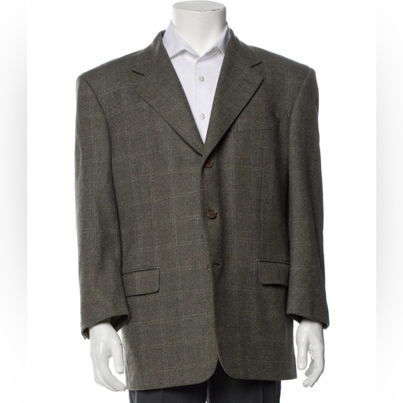 Ing. Loro Piana & C. Euromoda Wool Cashmere Gray Taupe Plaid Print Blazer Size M - Picture 1 of 12